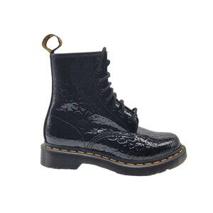Dr. Martens 1460 Black Patent Leather Lamper Leopard Embossed Boots Size 5‎